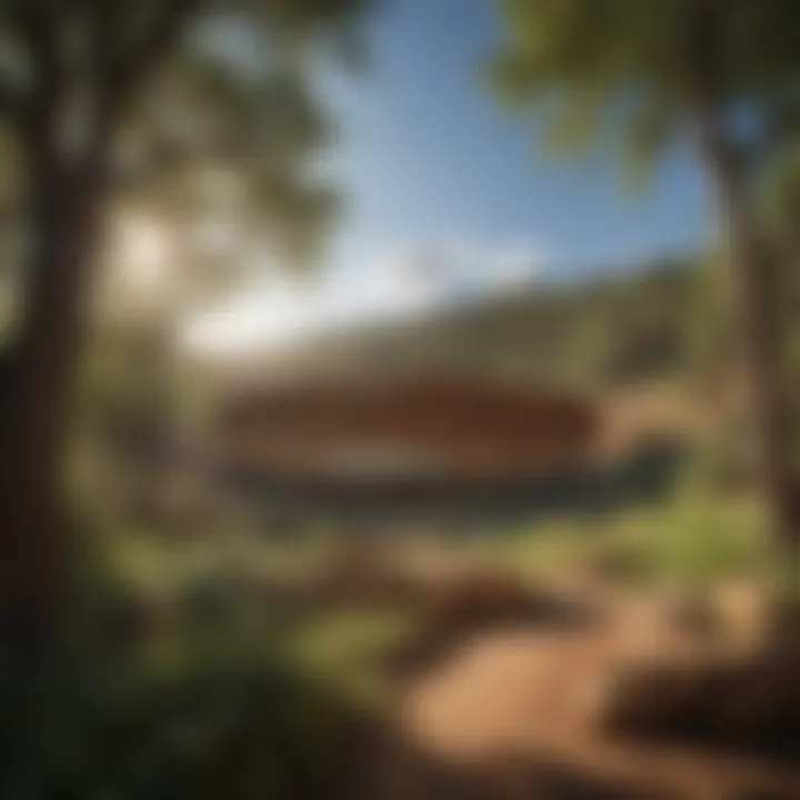 ABQ Amphitheater in Harmony with Nature A stunning view of the ABQ Amphitheater nestled within a lush forest backdrop.