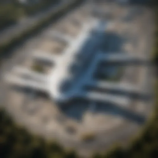 Aerial view of a bustling airport terminal