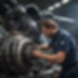 Aircraft Maintenance Technician working on engine