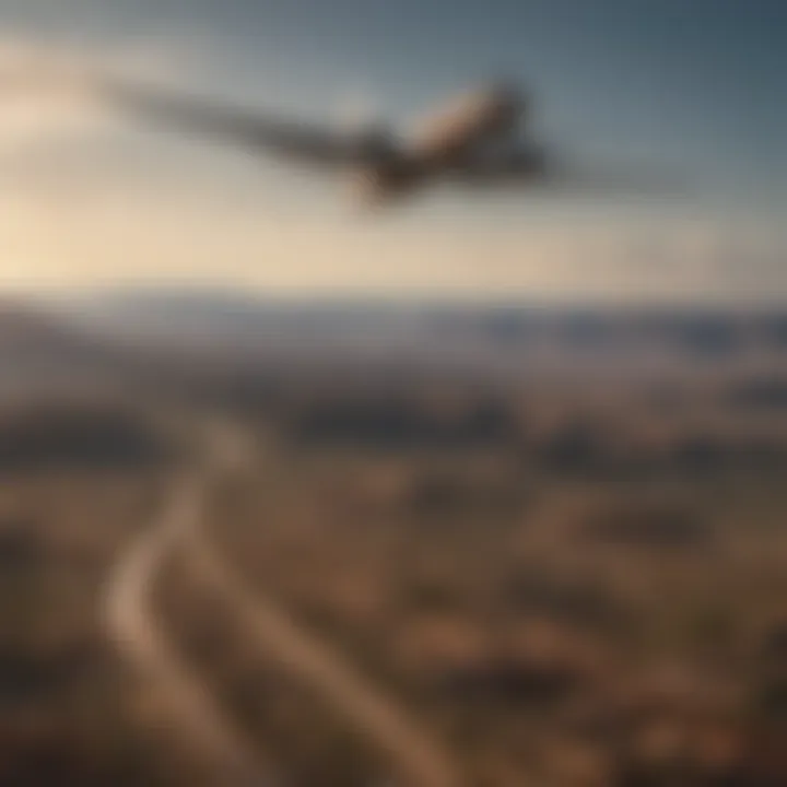 Airplane En Route to Santa Fe over Desert Landscape Airplane flying over desert landscape en route to Santa Fe