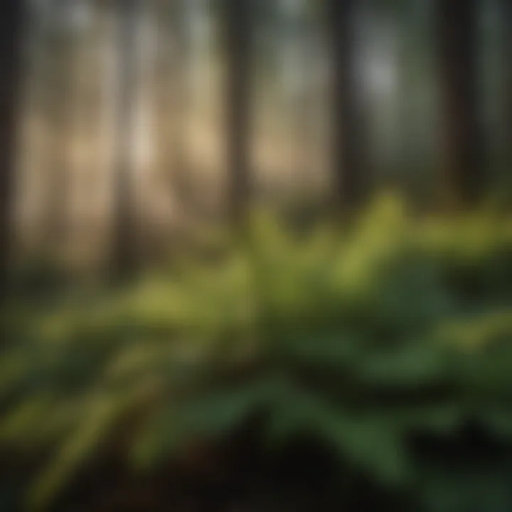 Sun-Kissed Ferns in Forested Hills