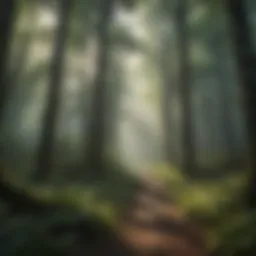 Illustration of a dense forest canopy in the mist