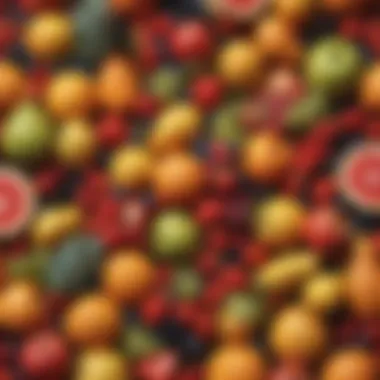 Assorted colorful fruits arranged in an artistic display