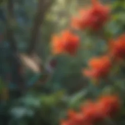 A vibrant garden filled with nectar-rich flowers attracting hummingbirds