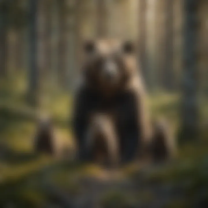 Bear Mother and Cubs Exploring the Wilderness