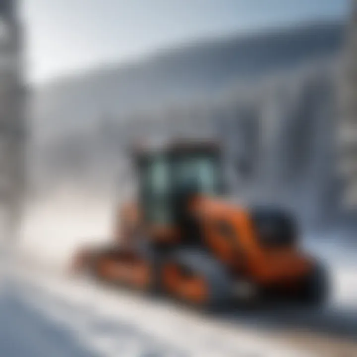 Ski slope grooming operation during snowy weather