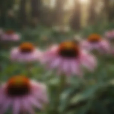 Echinacea flowers buzzing with bees