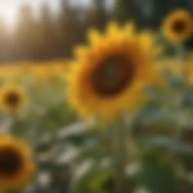 Sunflower field with bees pollinating