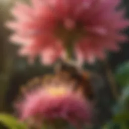 A close-up view of a bee collecting nectar from a vibrant flower.