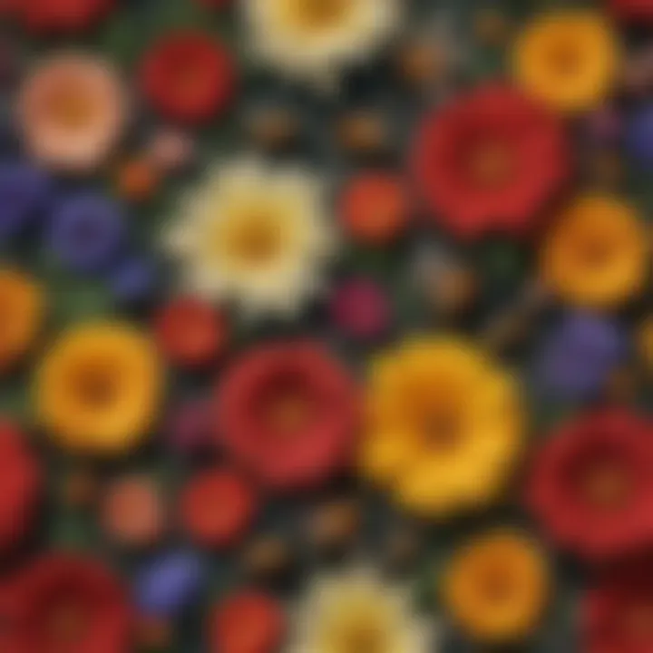 Diversity of Flowers A diverse array of flowers showcasing their unique colors and shapes that attract bees.