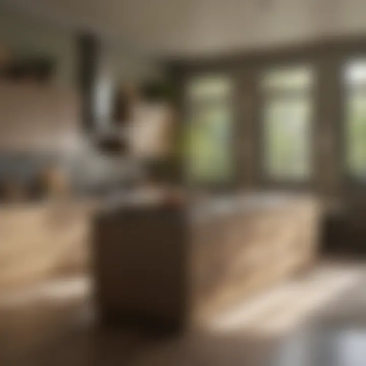 Modern kitchen showcasing Behr Prairie Dust cabinetry