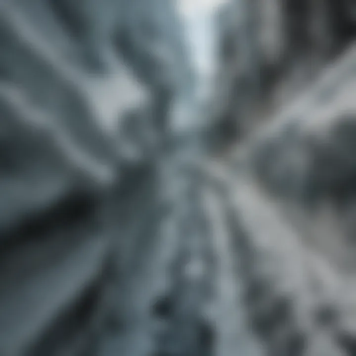 A close-up of a glacial crevasse revealing intricate ice patterns