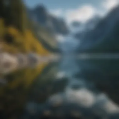 Reflection of Mountains in a Glacier-Fed Lake Panoramic landscape of a glacier-fed lake reflecting the surrounding mountains