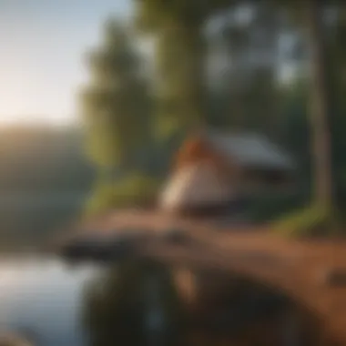 A panoramic view of a tranquil lake with a tent in the foreground