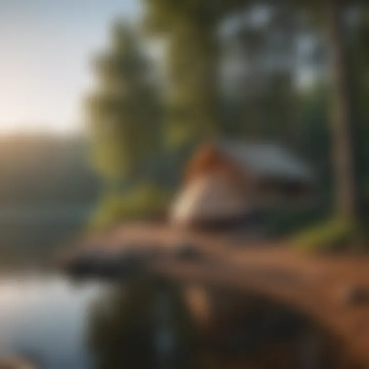 A panoramic view of a tranquil lake with a tent in the foreground