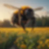 Majestic big bumblebee soaring over a vibrant field
