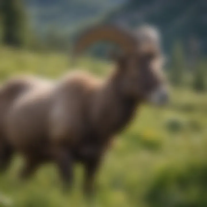 Bighorn Sheep Grazing in Colorado's High Altitude Meadow