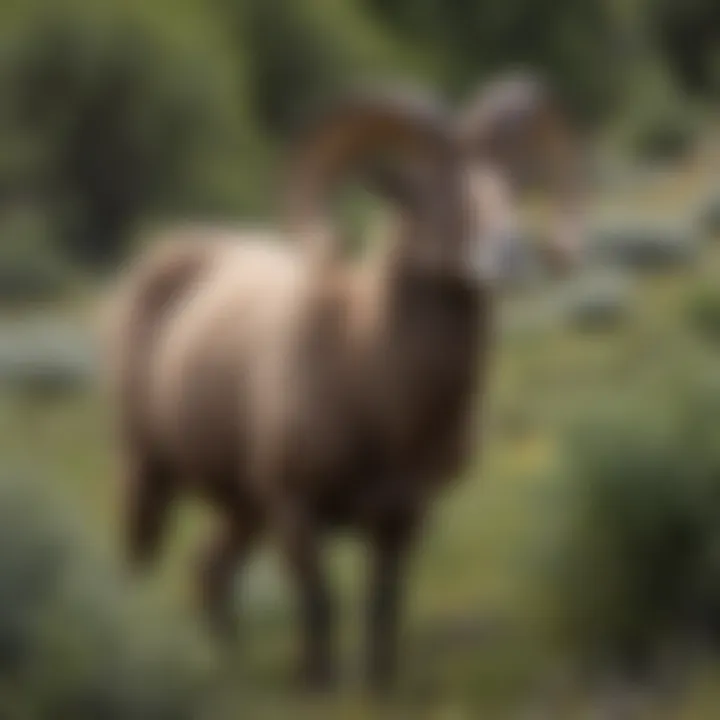 Bighorn Sheep Herd Grazing on Sparse Vegetation