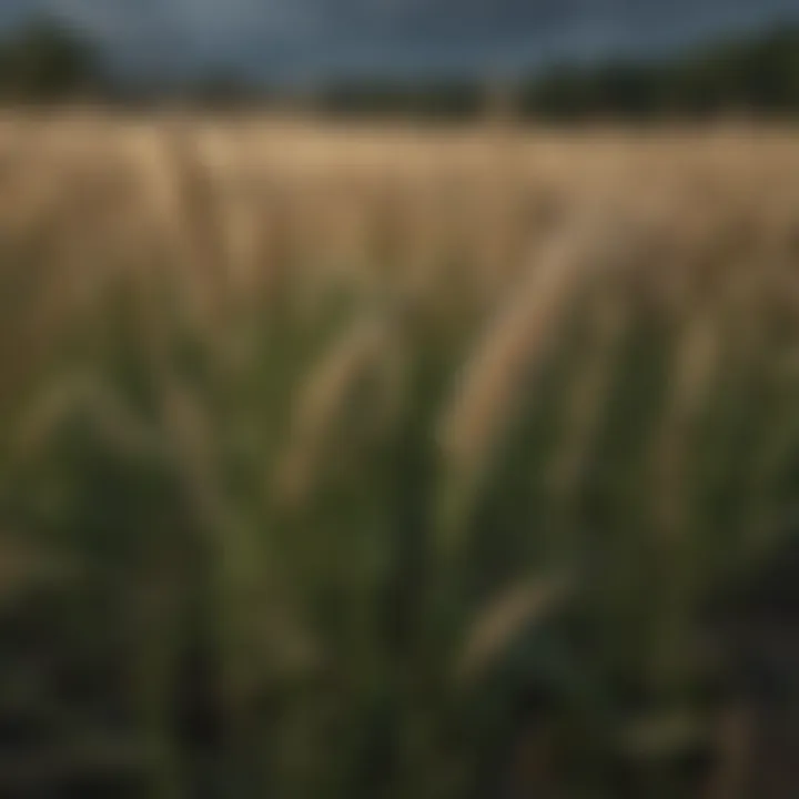 Close-up of wheat-like weed disrupting natural grassland ecosystem