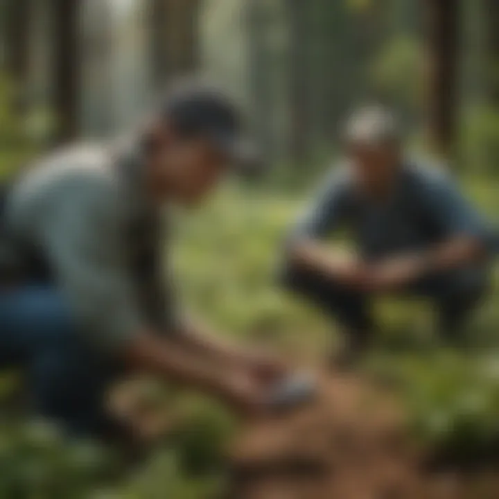 Ecologists assessing the impact of blackberry plants on local flora
