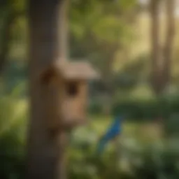 Bluebird house placement in lush garden