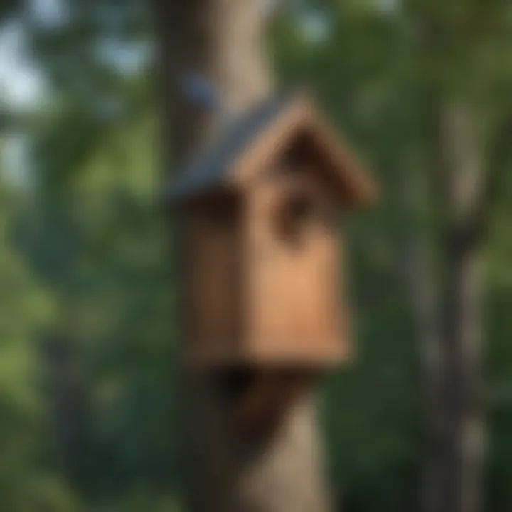 Bluebird house on a tall tree branch