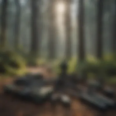 Essential Bowhunting Equipment in California Various bowhunting equipment laid out on a natural background, showcasing essential gear.