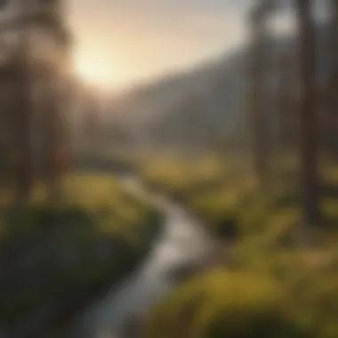 California's Majestic Landscape for Bowhunting A tranquil sunset over California's mountainous landscape, ideal for bowhunting.