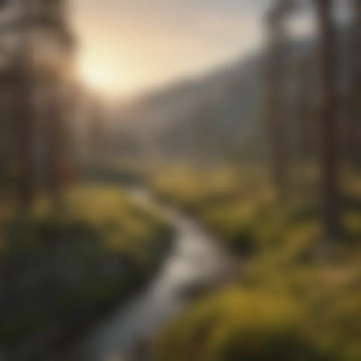 California's Majestic Landscape for Bowhunting A tranquil sunset over California's mountainous landscape, ideal for bowhunting.