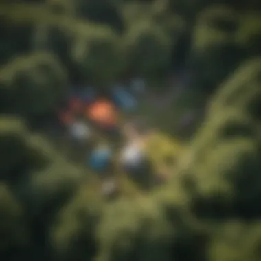 Aerial View of Lush Bristol Campsite An aerial shot of a lush Bristol campsite surrounded by greenery.