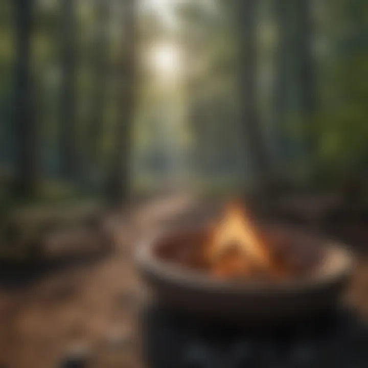 Campsite Amenities: Fire Pit and Picnic Table A close-up of campsite amenities including a fire pit and picnic table.