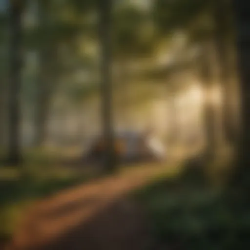 A serene view of a Bristol campsite at sunset, showcasing tents and nature.