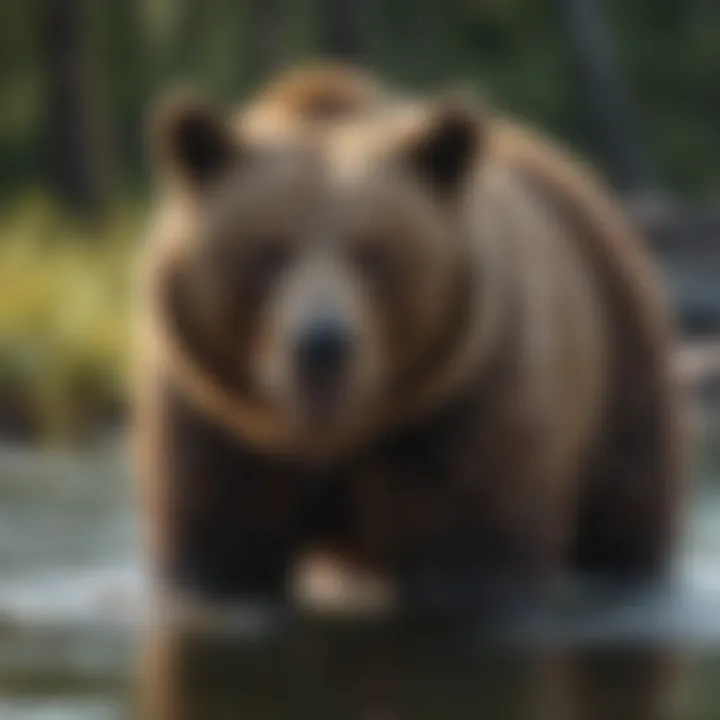 Brown bear fishing in crystal-clear river