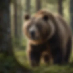 Brown bear foraging in lush forest