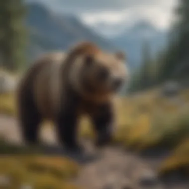 Brown bear roaming in vast mountain landscape