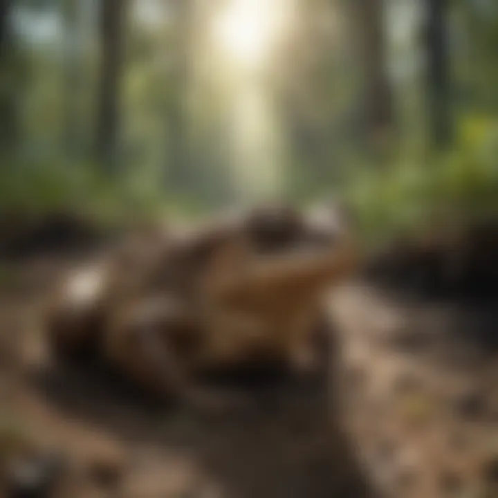 An ecosystem impacted by the introduction of cane toads, highlighting changes in flora and fauna dynamics.