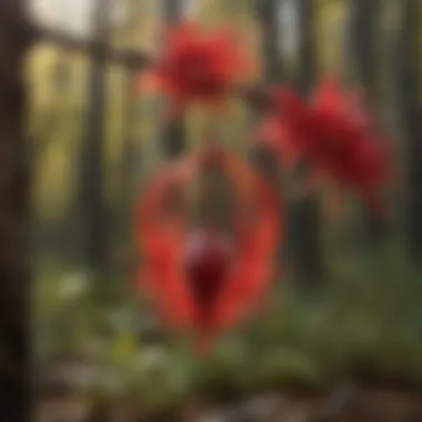 Red witch hazel seed pod bursting with life