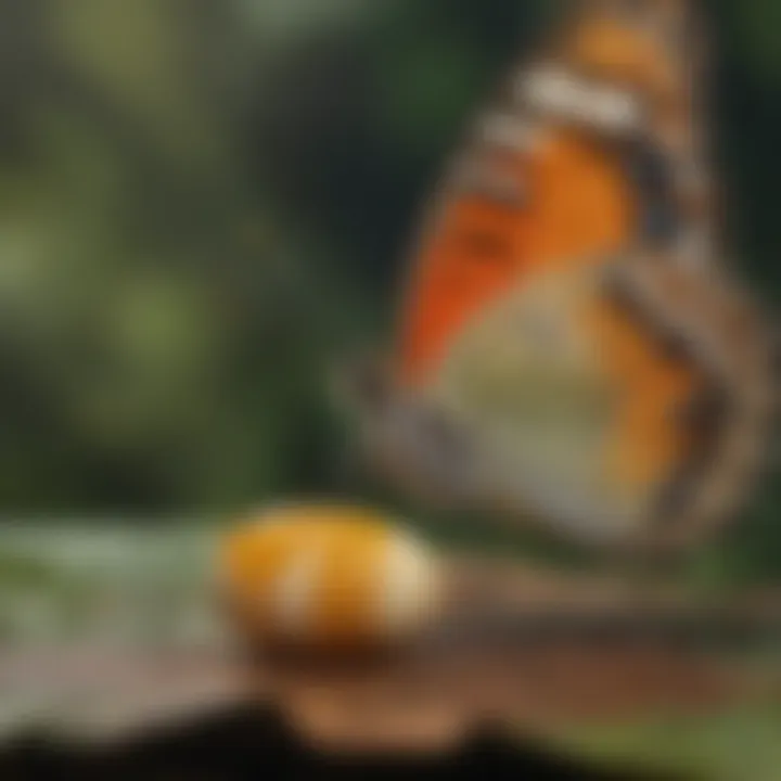 Elegant Butterfly Egg-Laying Process Close-up of a butterfly delicately laying eggs on a leaf