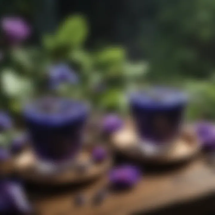 Variety of culinary creations using butterfly pea pod tea as an ingredient