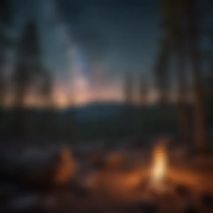 Campfire Glowing under Starlit Sky in Mountain Campsite