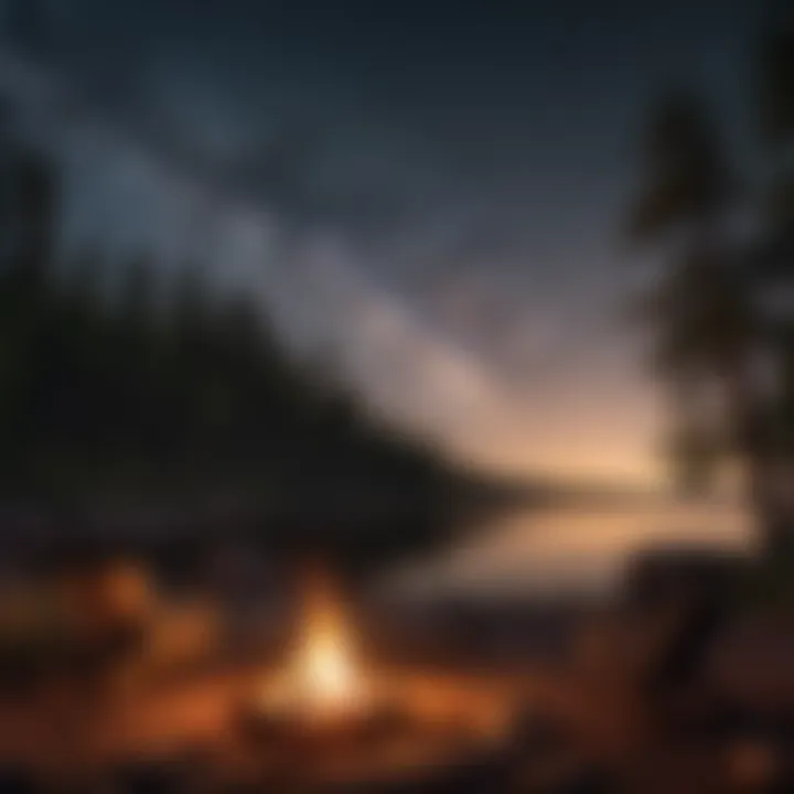 Campfire under starlit sky at Lake Superior campground