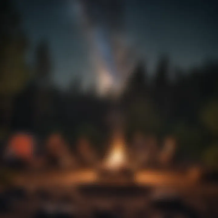 Campfire under starry night sky at Sand Lake Campground