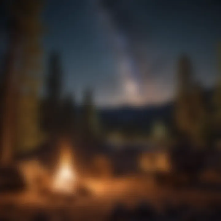 Campfire under the starry night sky at Serrano Campground