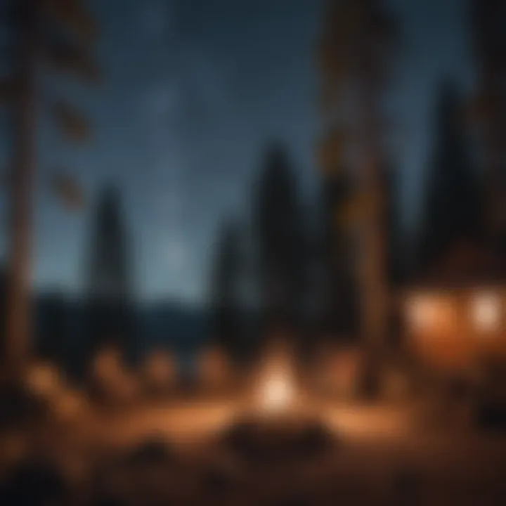 Campfire under starlit sky in Lake Tahoe mountain campground