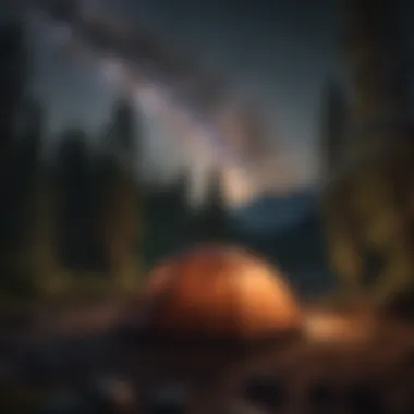 Camping tent under a star-studded night sky