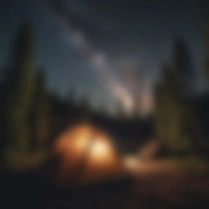 Campsite under the starry night sky in Lowman, Idaho