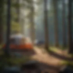 A serene campsite nestled among towering pines in Conway, NH