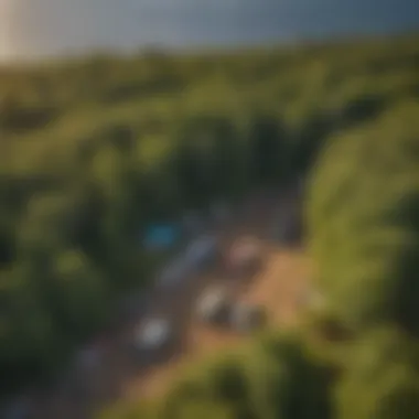 Bird's-eye view of multiple campsites along the Duluth shoreline