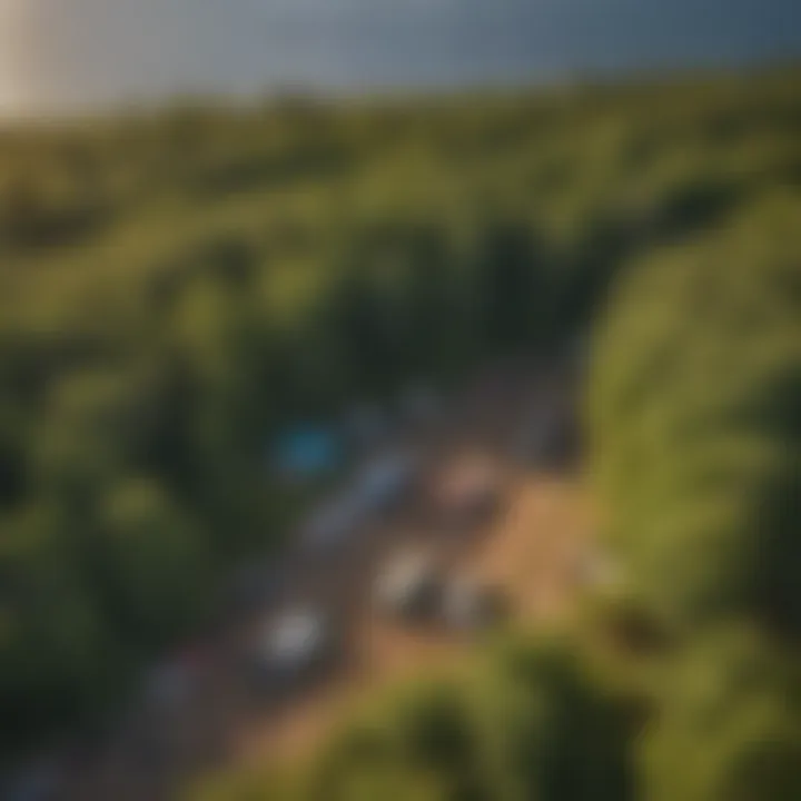 Bird's-eye view of multiple campsites along the Duluth shoreline
