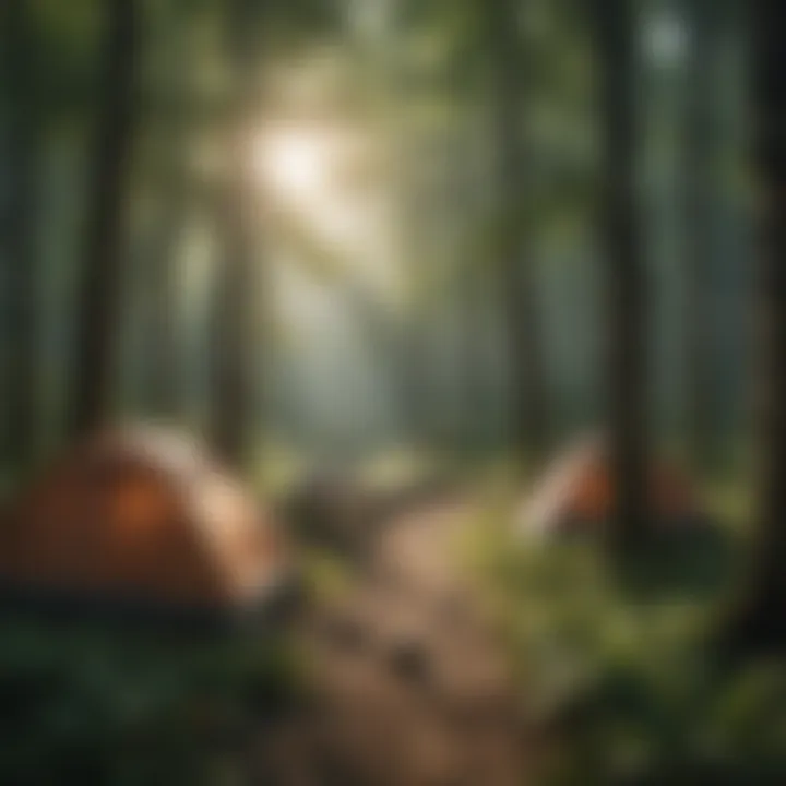 A scenic view of a campsite along the Appalachian Trail surrounded by lush greenery